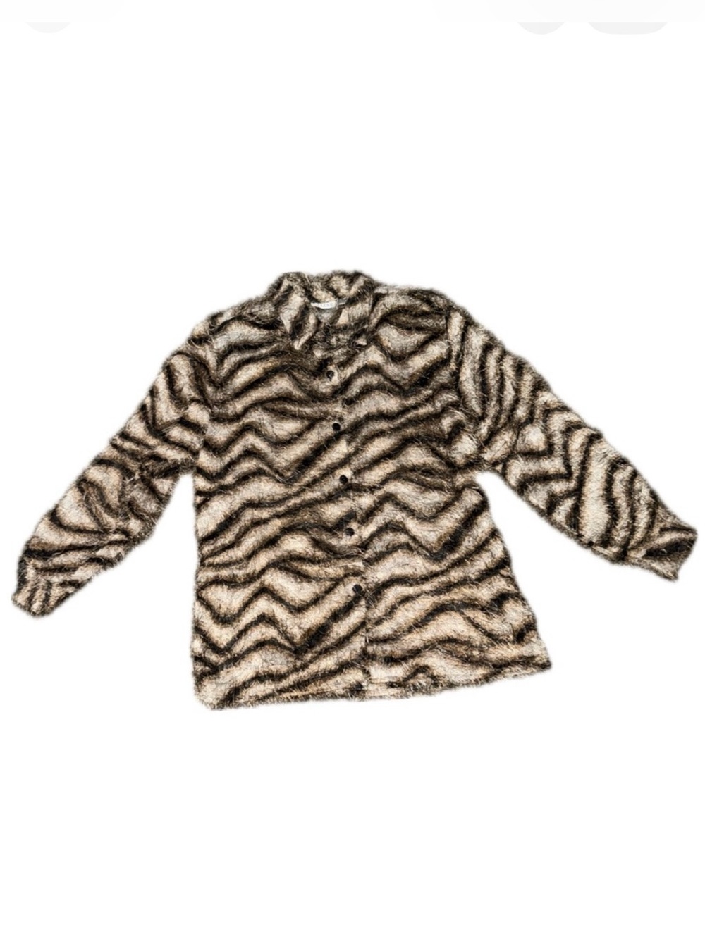 🧥💄 SELENE SPORT Vintage Y2K Eyelash Animal Print Fuzzy Shacket | Brown Black M